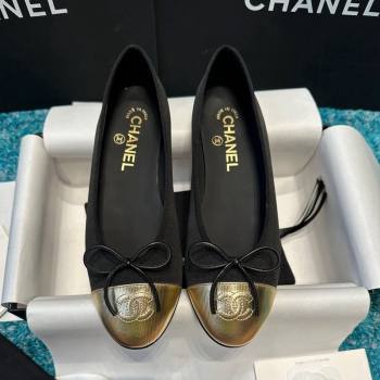 Chanel Classic Grosgrain Ballet Flat Black/Gold 2 2024 0325 (SS-240325054)