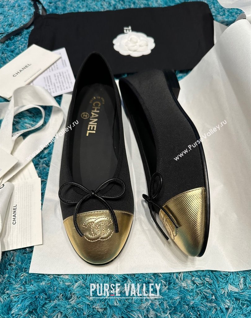 Chanel Classic Grosgrain Ballet Flat Black/Gold 2 2024 0325 (SS-240325054)