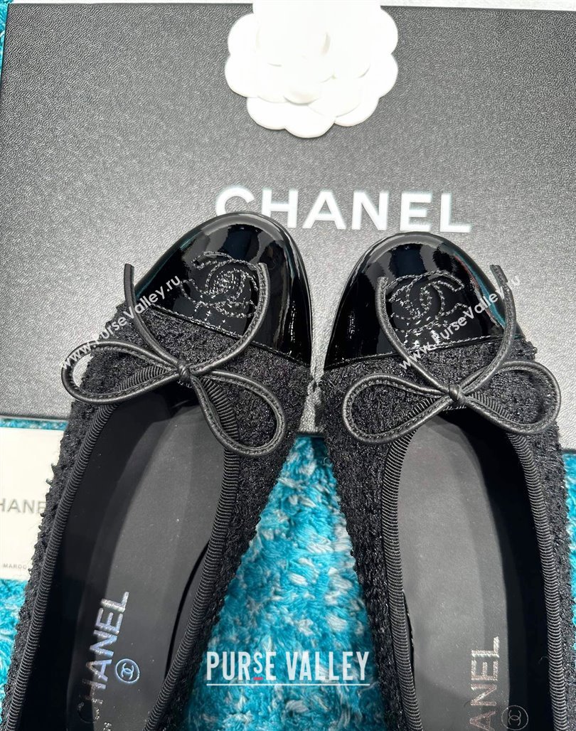 Chanel Classic Tweed Patent Calfskin Ballet Flat Black 2 2024 0325 (SS-240325056)