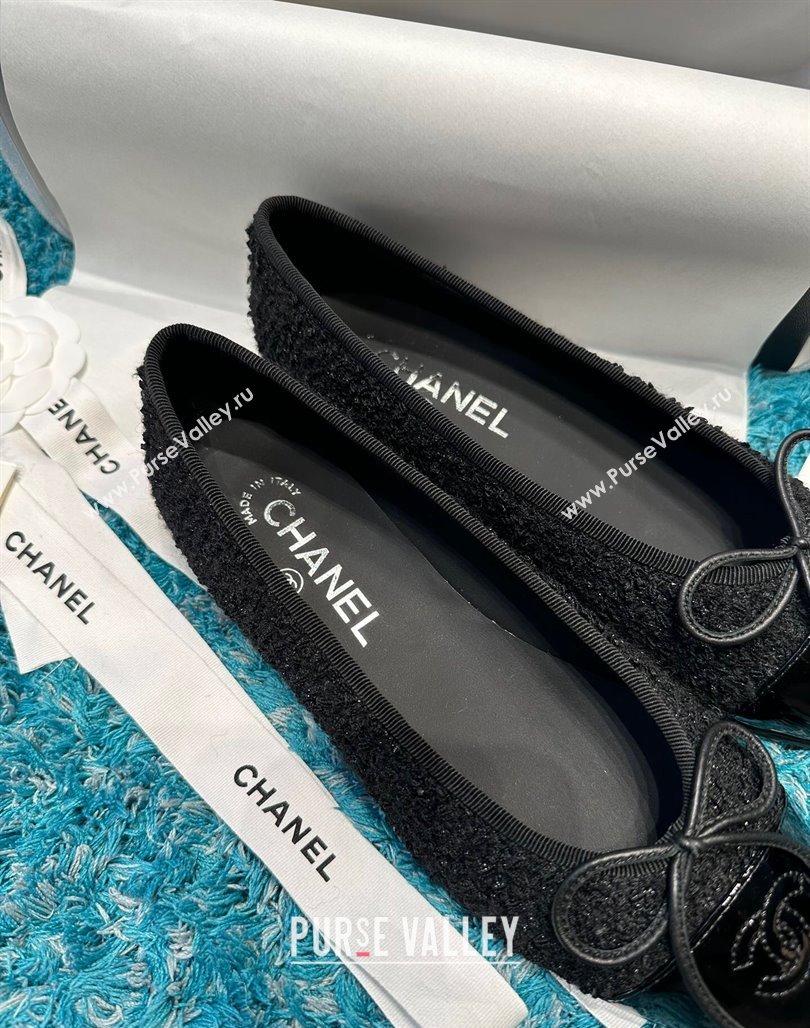 Chanel Classic Tweed Patent Calfskin Ballet Flat Black 2 2024 0325 (SS-240325056)