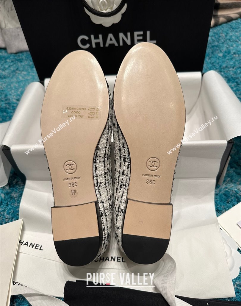 Chanel Classic Tweed Ballet Flat Black/White 7 2024 0325 (SS-240325057)