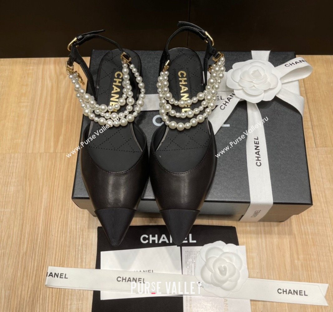 Chanel Lambskin Flat Pearl Slingbacks G37532 Black 2024 (SS-240325062)