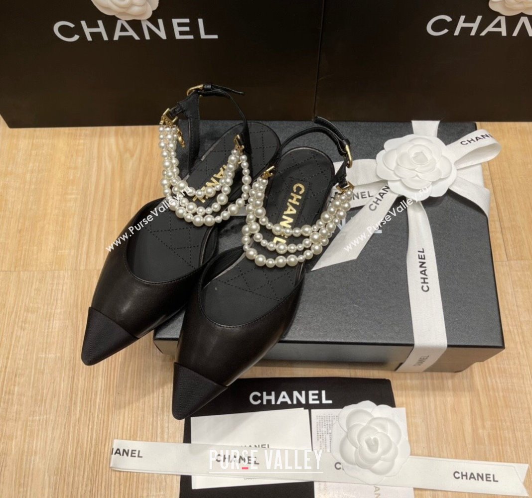 Chanel Lambskin Flat Pearl Slingbacks G37532 Black 2024 (SS-240325062)