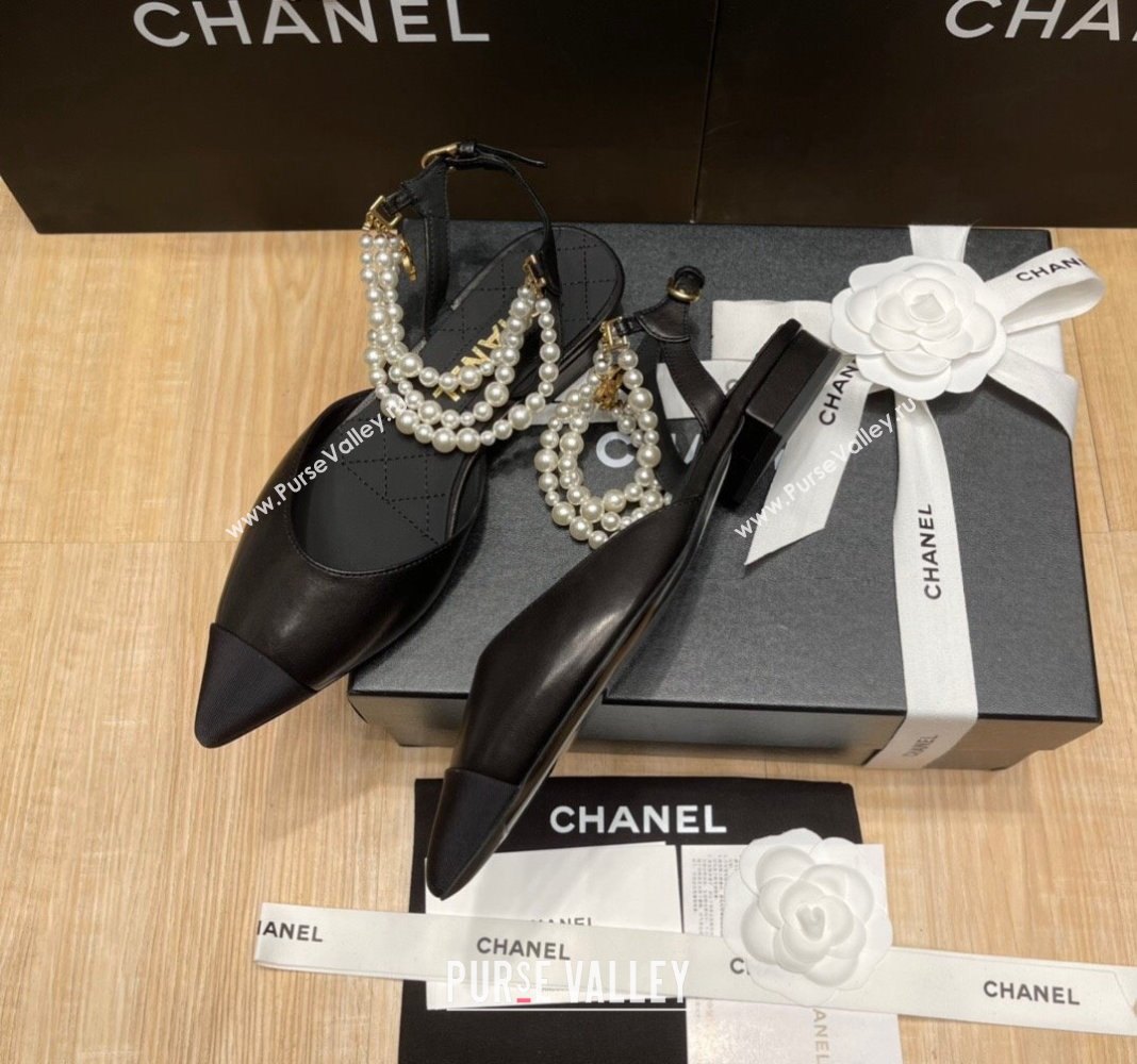 Chanel Lambskin Flat Pearl Slingbacks G37532 Black 2024 (SS-240325062)