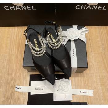 Chanel Lambskin Flat Pearl Slingbacks G37532 Black 2024 (SS-240325062)