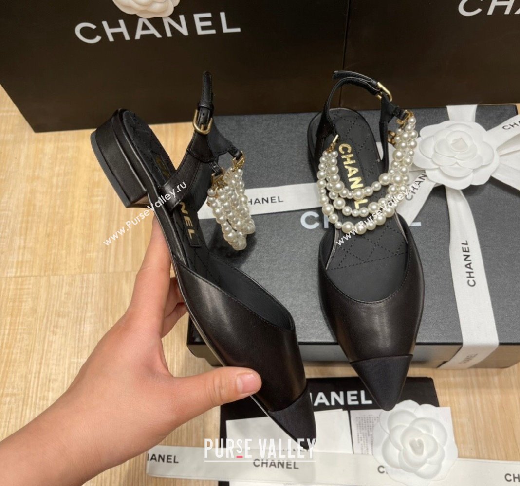 Chanel Lambskin Flat Pearl Slingbacks G37532 Black 2024 (SS-240325062)