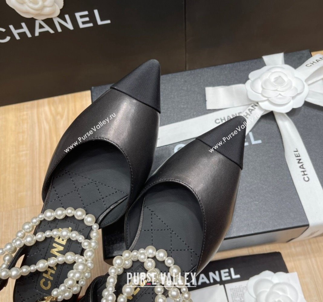 Chanel Lambskin Flat Pearl Slingbacks G37532 Black 2024 (SS-240325062)