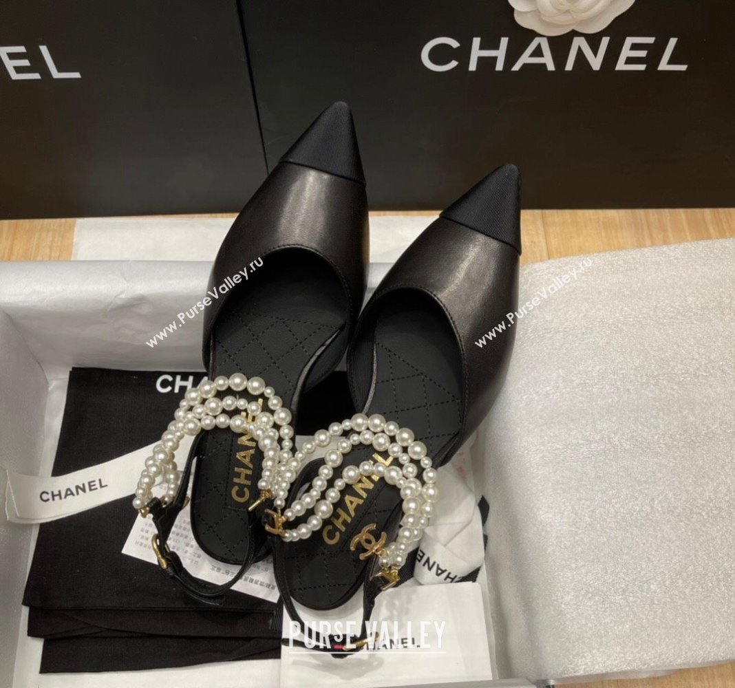 Chanel Lambskin Flat Pearl Slingbacks G37532 Black 2024 (SS-240325062)