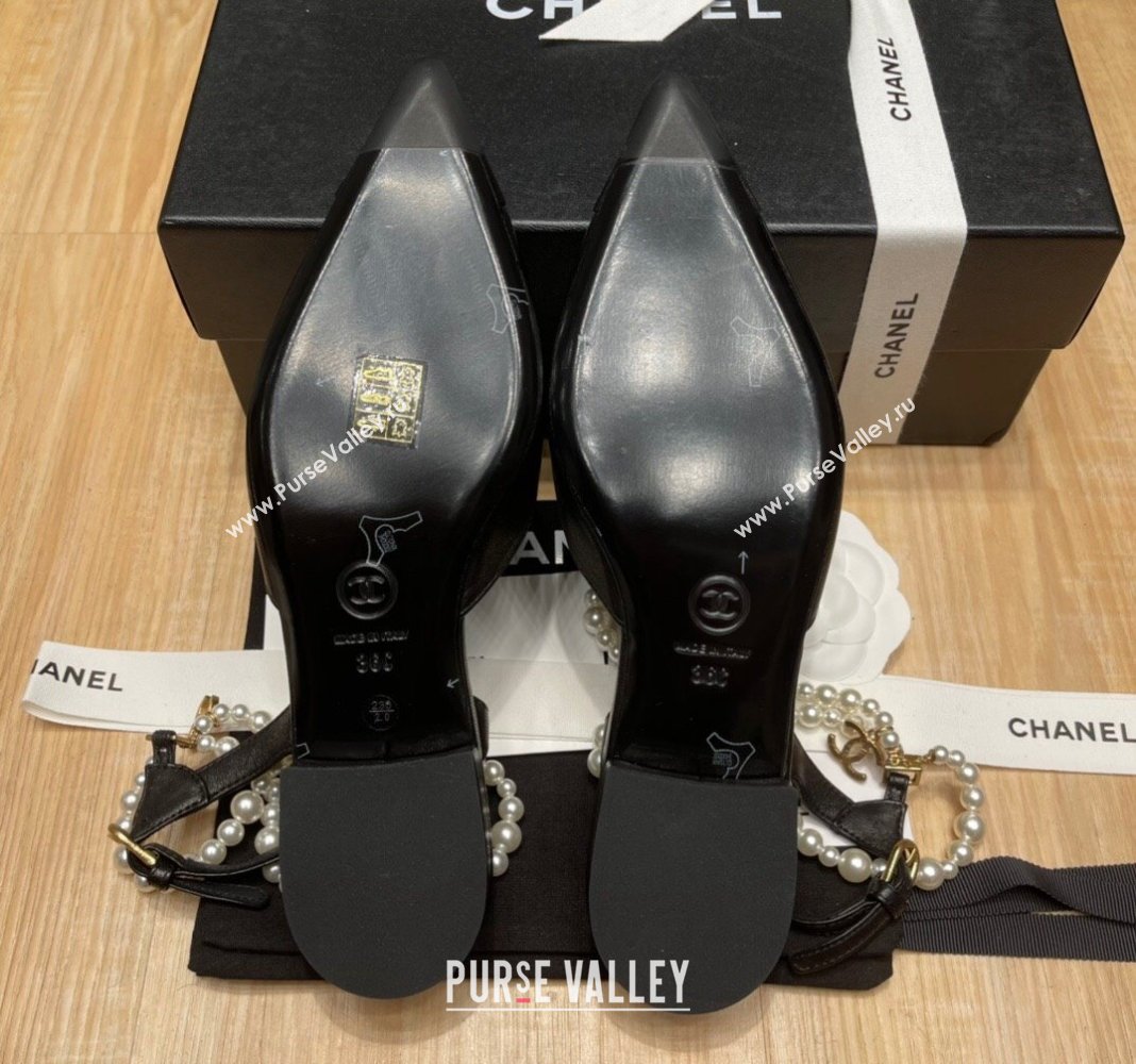 Chanel Lambskin Flat Pearl Slingbacks G37532 Black 2024 (SS-240325062)