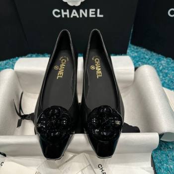 Chanel Calfskin Leather Camellia Bloom Ballet Flat Black 2024 112236 (SS-240325068)