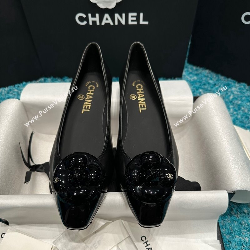 Chanel Calfskin Leather Camellia Bloom Ballet Flat Black 2024 112236 (SS-240325068)