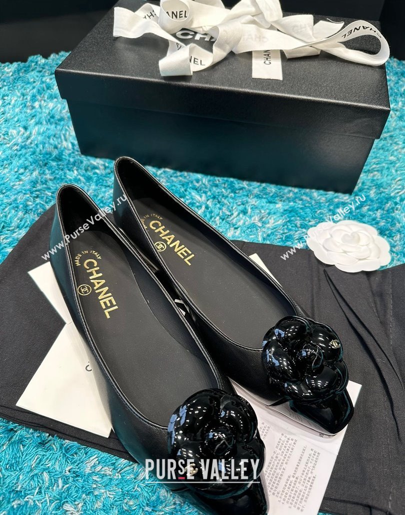 Chanel Calfskin Leather Camellia Bloom Ballet Flat Black 2024 112236 (SS-240325068)