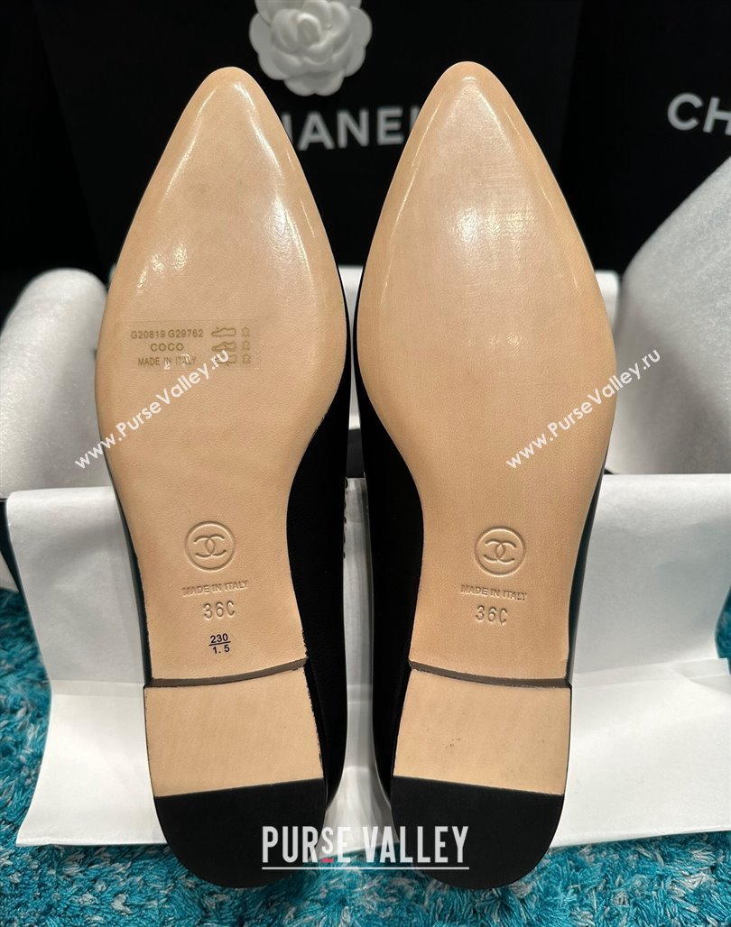 Chanel Calfskin Leather Camellia Bloom Ballet Flat Black 2024 112236 (SS-240325068)