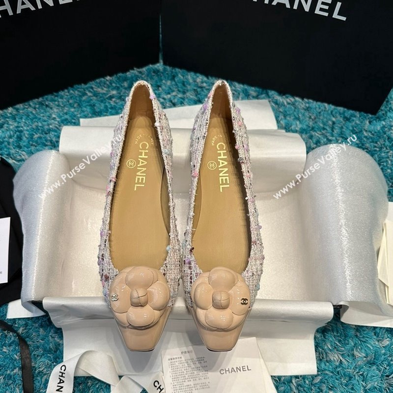 Chanel Tweed Camellia Bloom Ballet Flat Beige 2024 112236 (SS-240325069)