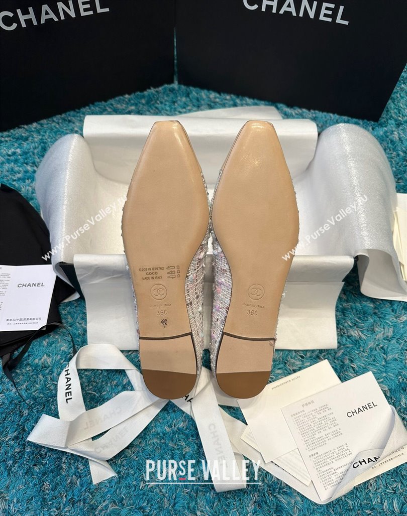 Chanel Tweed Camellia Bloom Ballet Flat Beige 2024 112236 (SS-240325069)