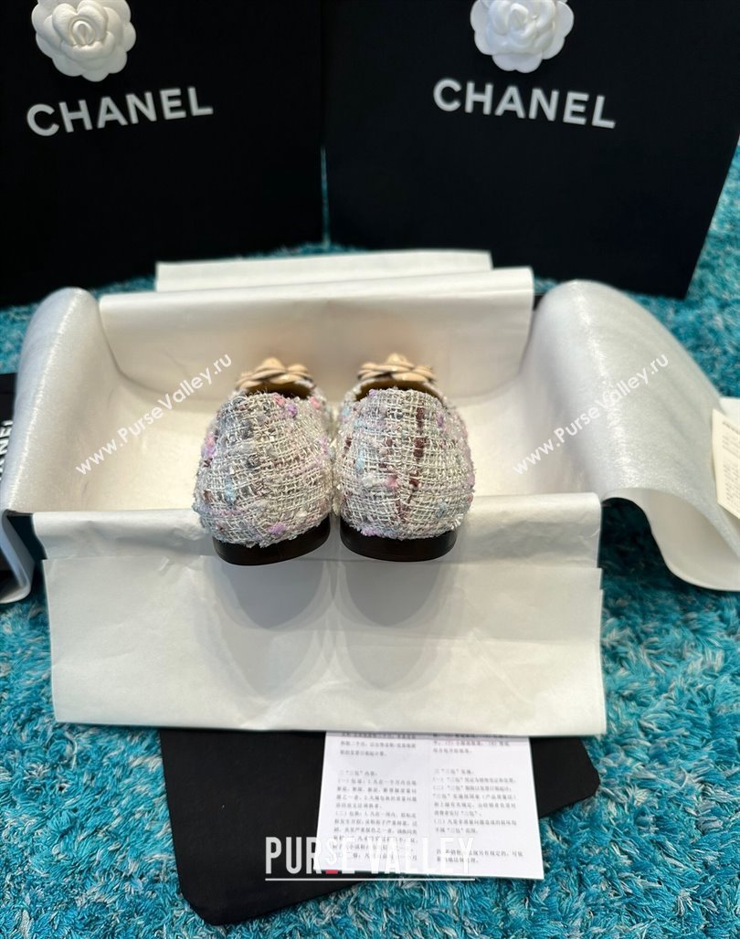 Chanel Tweed Camellia Bloom Ballet Flat Beige 2024 112236 (SS-240325069)