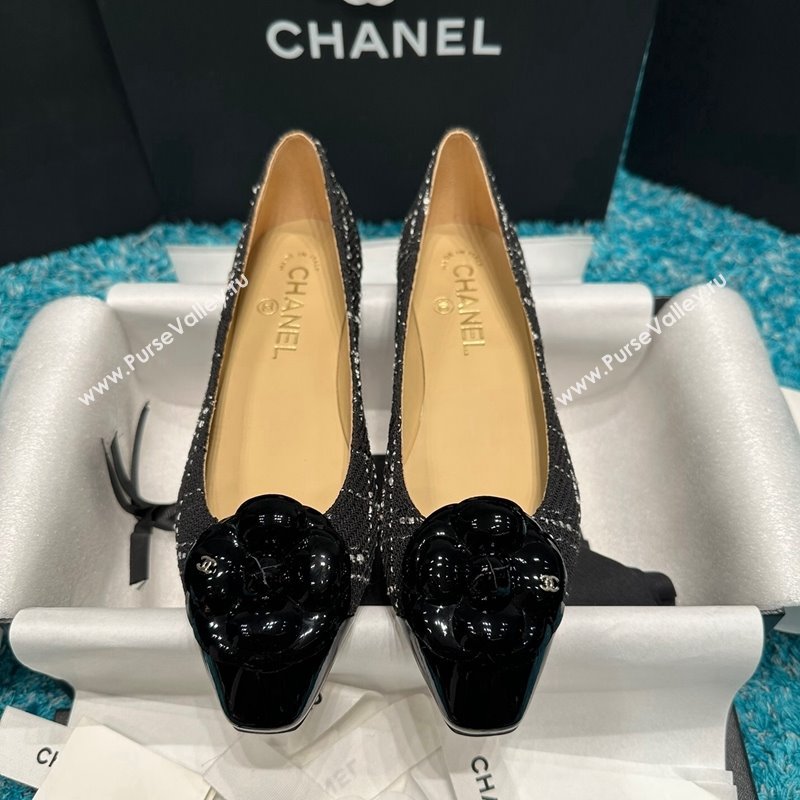 Chanel Tweed Camellia Bloom Ballet Flat Black 2024 112236 (SS-240325070)