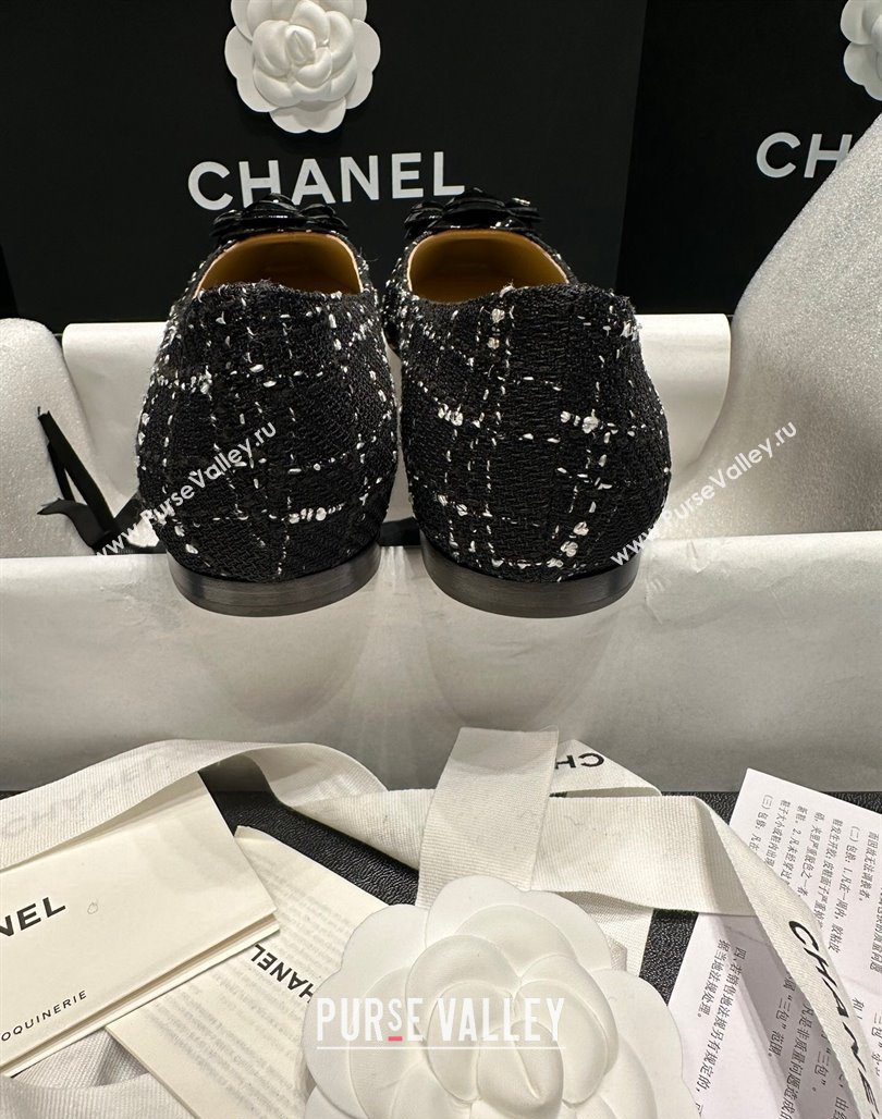 Chanel Tweed Camellia Bloom Ballet Flat Black 2024 112236 (SS-240325070)