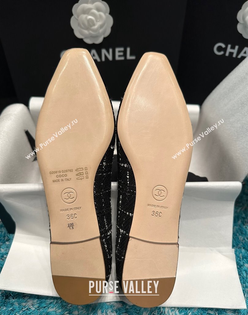 Chanel Tweed Camellia Bloom Ballet Flat Black 2024 112236 (SS-240325070)