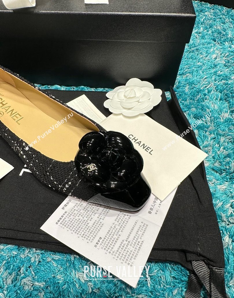 Chanel Tweed Camellia Bloom Ballet Flat Black 2024 112236 (SS-240325070)