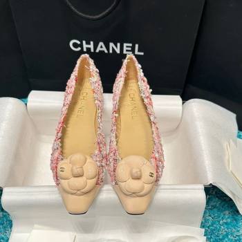 Chanel Tweed Camellia Bloom Ballet Flat Pink 2024 112236 (SS-240325071)