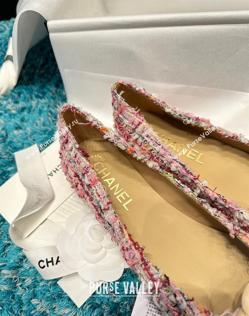 Chanel Tweed Camellia Bloom Ballet Flat Pink 2024 112236 (SS-240325071)