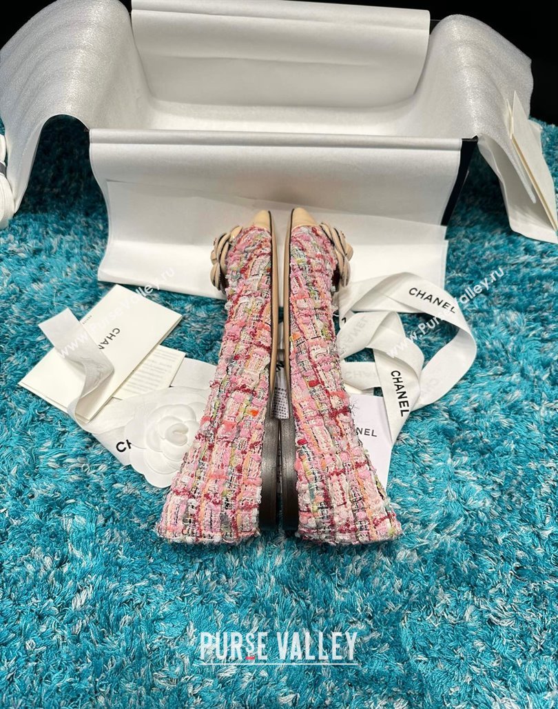 Chanel Tweed Camellia Bloom Ballet Flat Pink 2024 112236 (SS-240325071)