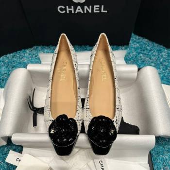 Chanel Tweed Camellia Bloom Ballet Flat White/Black2 2024 112236 (SS-240325073)