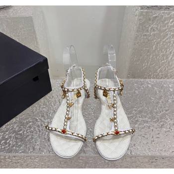 Chanel Lambskin Flat Sandals with Pearls and Chain White 2024 0325 (SS-240325075)