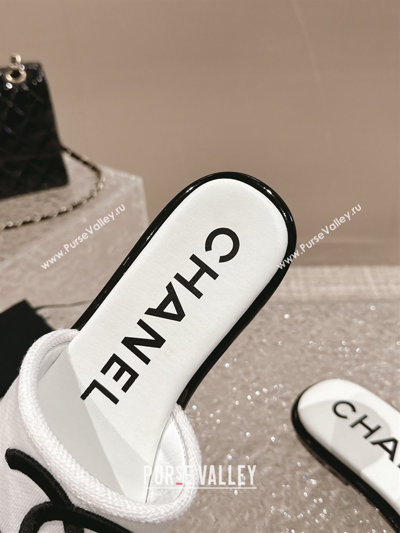 Chanel Knit Fabric Flat Slide Sandals with CC White/Black2 2024 0322 (MD-240322143)