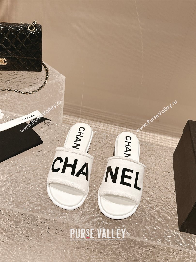 Chanel Knit Fabric Heel Slide Sandals with Logo White/Black2 2024 0322 (MD-240322144)