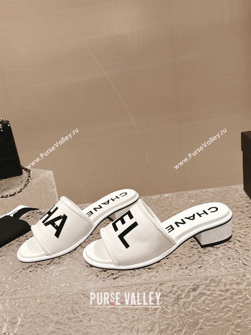 Chanel Knit Fabric Heel Slide Sandals with Logo White/Black2 2024 0322 (MD-240322144)