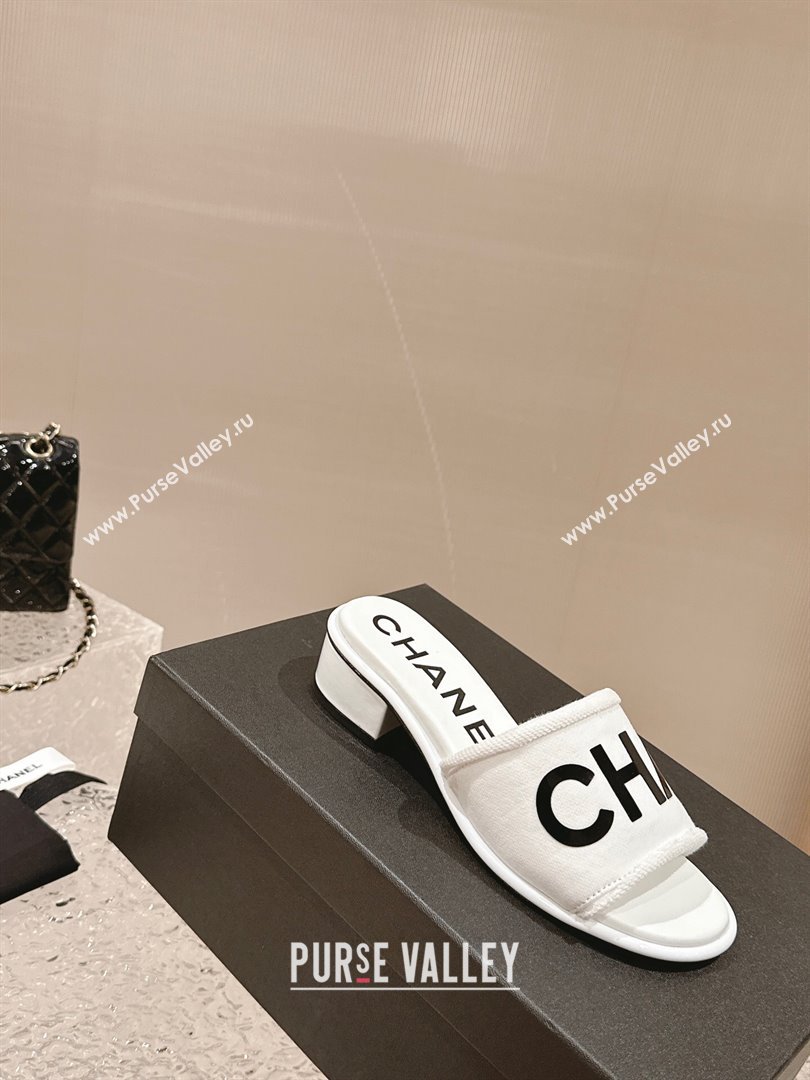 Chanel Knit Fabric Heel Slide Sandals with Logo White/Black2 2024 0322 (MD-240322144)