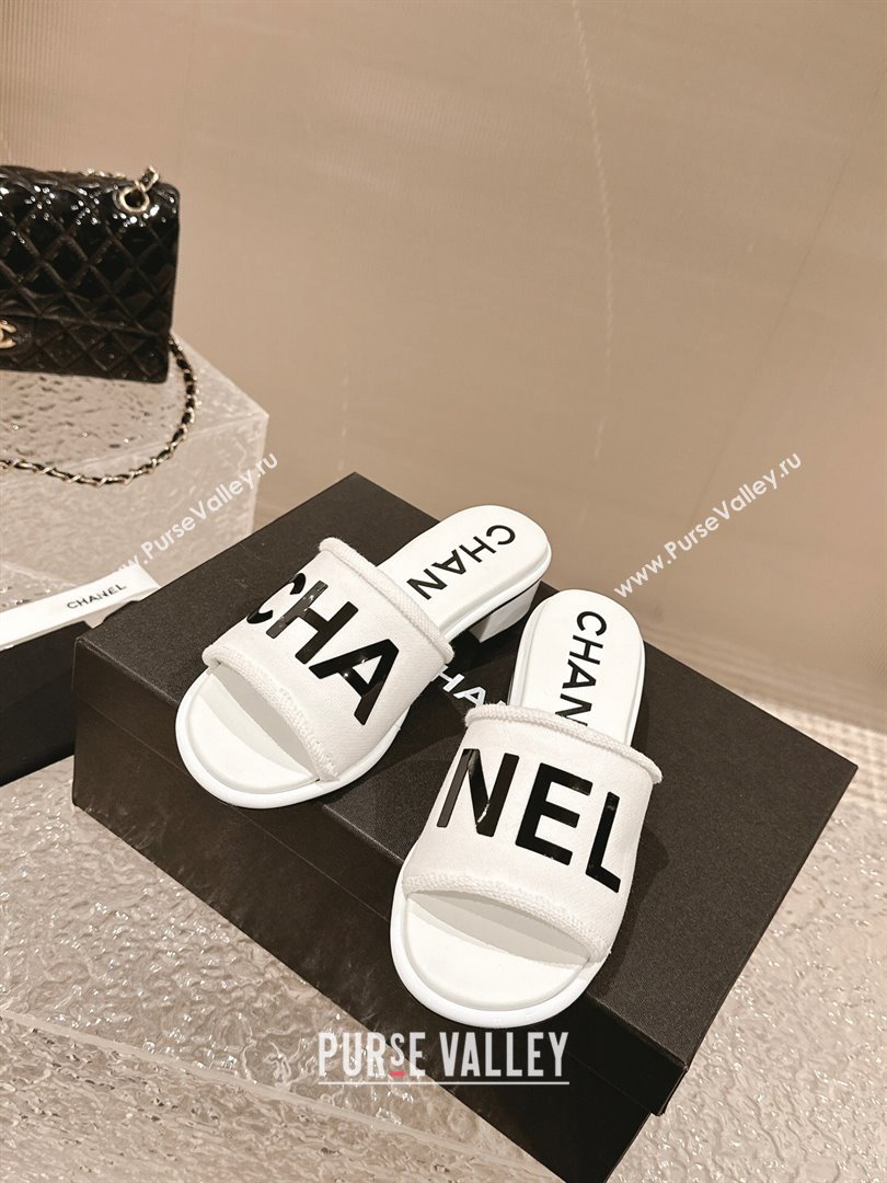 Chanel Knit Fabric Heel Slide Sandals with Logo White/Black2 2024 0322 (MD-240322144)