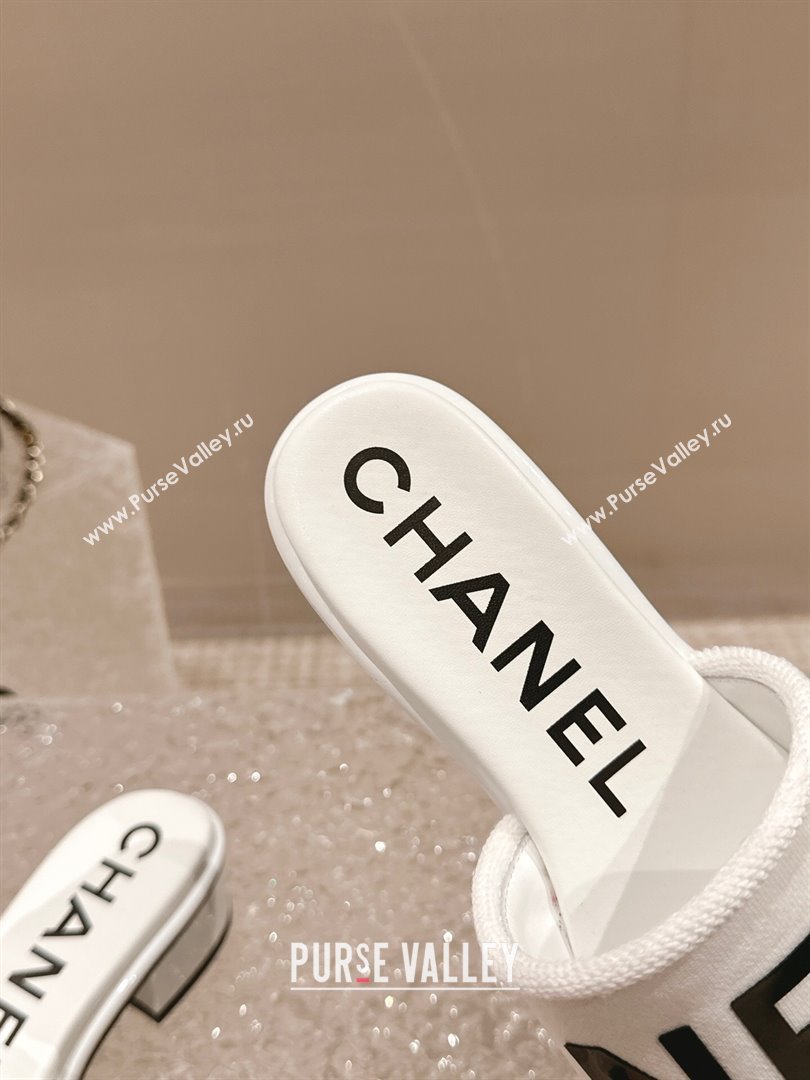 Chanel Knit Fabric Heel Slide Sandals with Logo White/Black2 2024 0322 (MD-240322144)