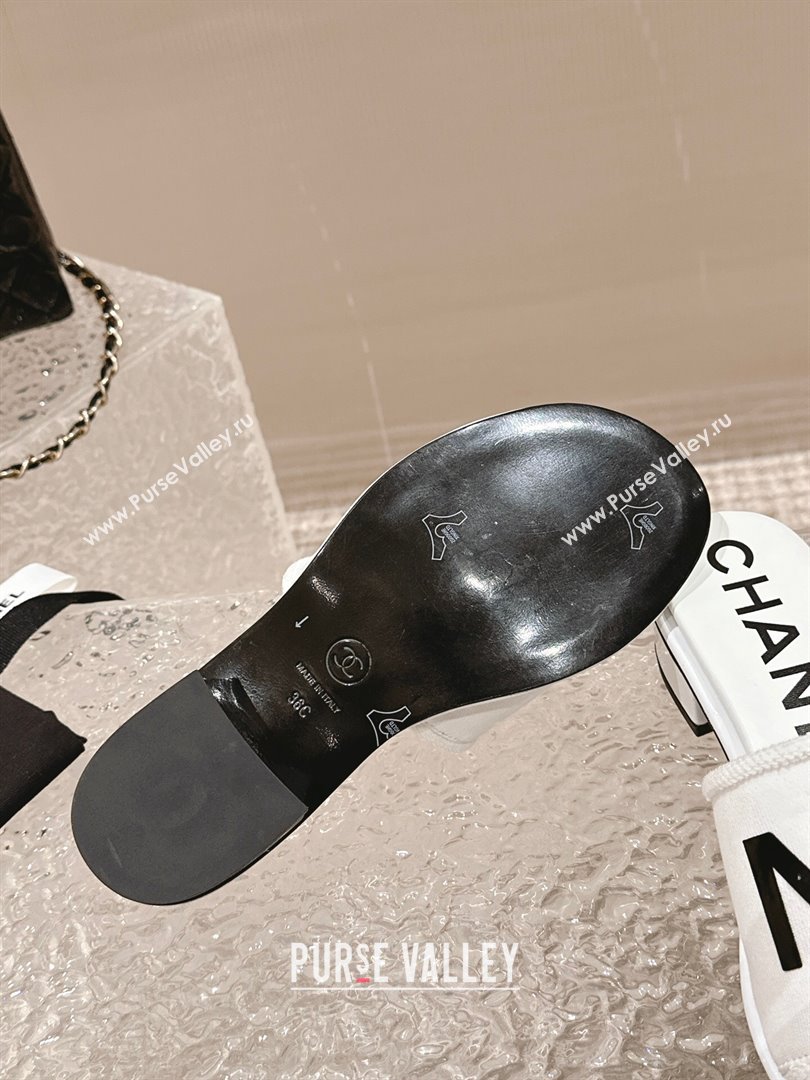 Chanel Knit Fabric Heel Slide Sandals with Logo White/Black2 2024 0322 (MD-240322144)