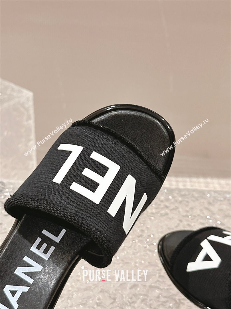 Chanel Knit Fabric Heel Slide Sandals with Logo Black/White2 2024 0322 (MD-240322145)