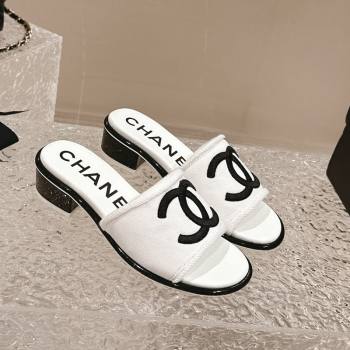 Chanel Knit Fabric Heel Slide Sandals with CC White/Black2 2024 0322 (MD-240322151)