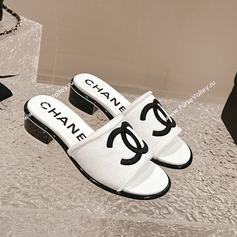 Chanel Knit Fabric Heel Slide Sandals with CC White/Black2 2024 0322 (MD-240322151)