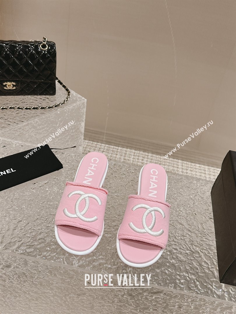 Chanel Knit Fabric Heel Slide Sandals with CC Pink 2024 0322 (MD-240322152)