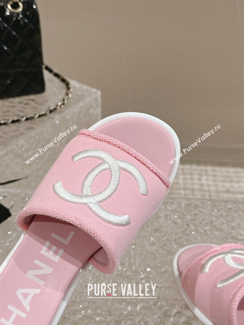 Chanel Knit Fabric Heel Slide Sandals with CC Pink 2024 0322 (MD-240322152)