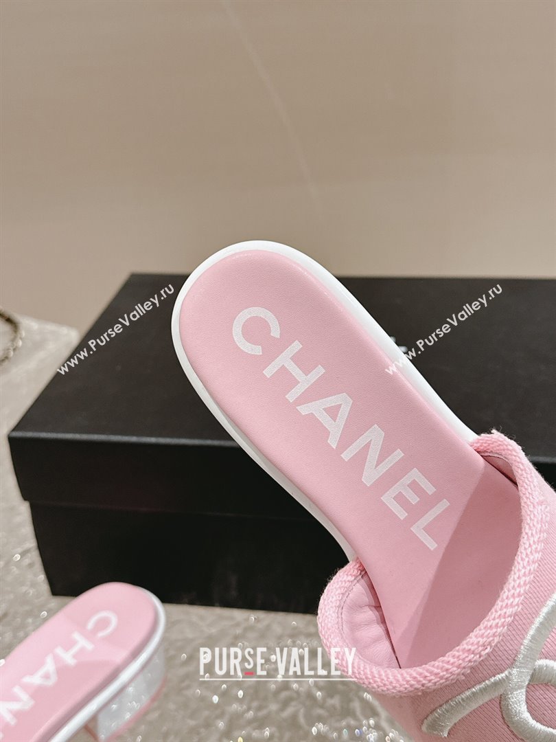 Chanel Knit Fabric Heel Slide Sandals with CC Pink 2024 0322 (MD-240322152)