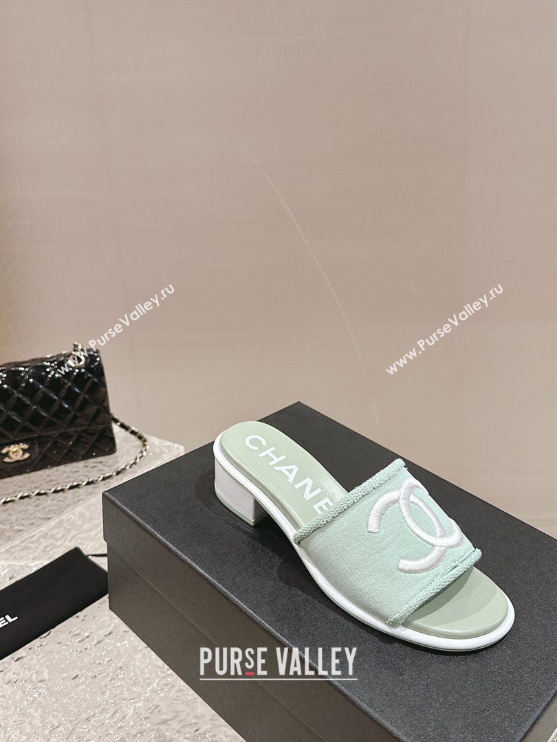 Chanel Knit Fabric Heel Slide Sandals with CC Green 2024 0322 (MD-240322153)