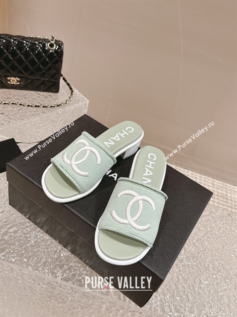 Chanel Knit Fabric Heel Slide Sandals with CC Green 2024 0322 (MD-240322153)