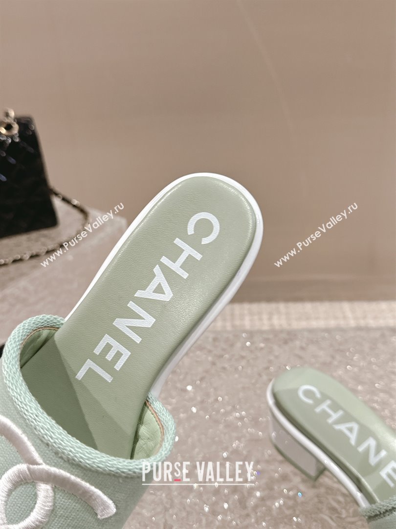 Chanel Knit Fabric Heel Slide Sandals with CC Green 2024 0322 (MD-240322153)