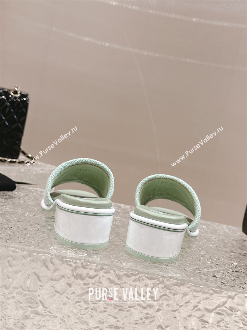 Chanel Knit Fabric Heel Slide Sandals with CC Green 2024 0322 (MD-240322153)