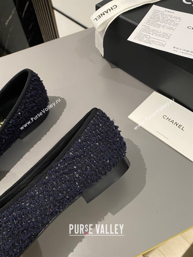 Chanel Tweed Calfskin Classic Ballet Flat Dark Blue/Black 2024 0322 (MD-240322056)