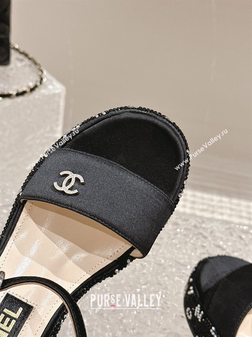 Chanel Satin Wedge Sandals with Paved Crystals Black 2024 0323 (MD-240323007)