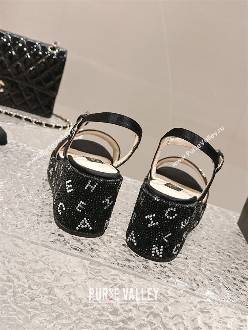 Chanel Satin Wedge Sandals with Paved Crystals Black 2024 0323 (MD-240323007)