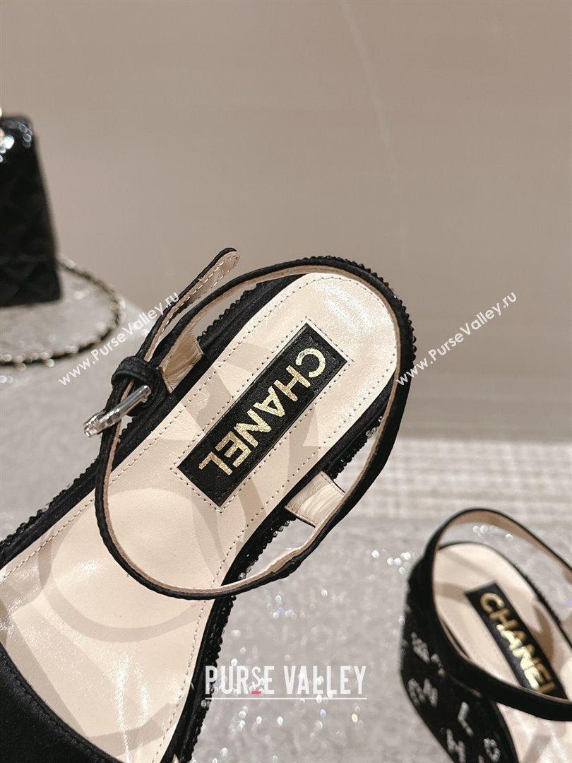 Chanel Satin Wedge Sandals with Paved Crystals Black 2024 0323 (MD-240323007)